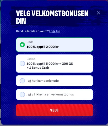 Velg velkomstbonusen din – Bankonbet Valgvindu for velkomstbonus på Bankonbet med alternativer for odds- eller casinobonus på norsk
